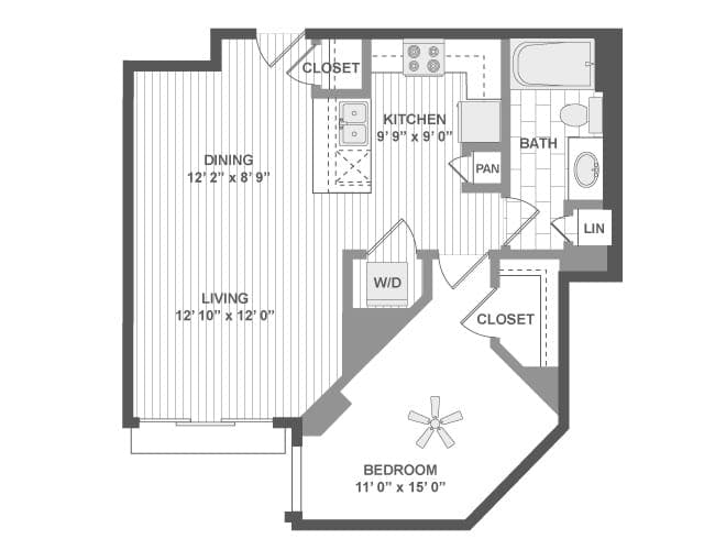 A330 floor plan, 1 Bedroom, 1 Bathroom at AMLI Evanston apartments