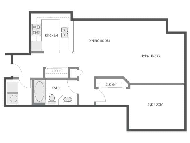 A5 floor plan, 1 Bedroom, 1 Bathroom at AMLI Bellevue Park apartments