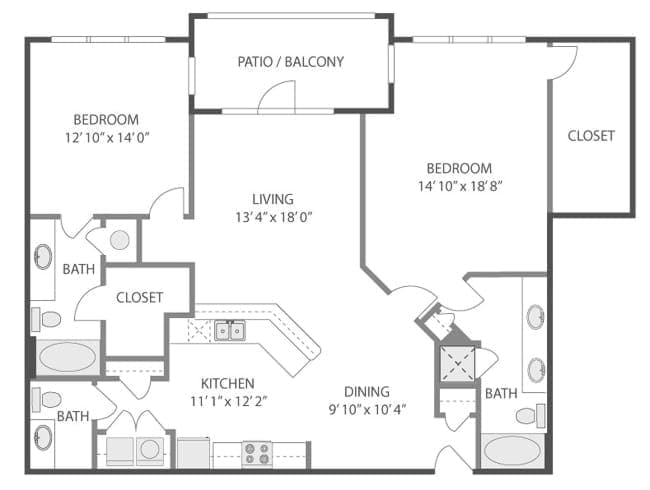 C8a floor plan, 2 Bedroom, 2 Bathroom at AMLI Quadrangle apartments