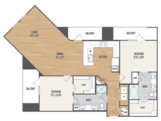 C6b floor plan, 2 Bedroom, 2 Bathroom at AMLI Grapevine apartments