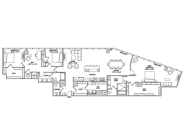 P4403 floor plan, 3 Bedroom, 2.5 Bathroom, Penthouse, Den/Office at AMLI Fountain Place apartments