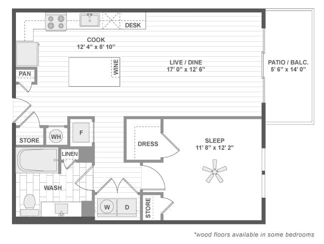 A4 floor plan, 1 Bedroom, 1 Bathroom at AMLI Deerfield apartments