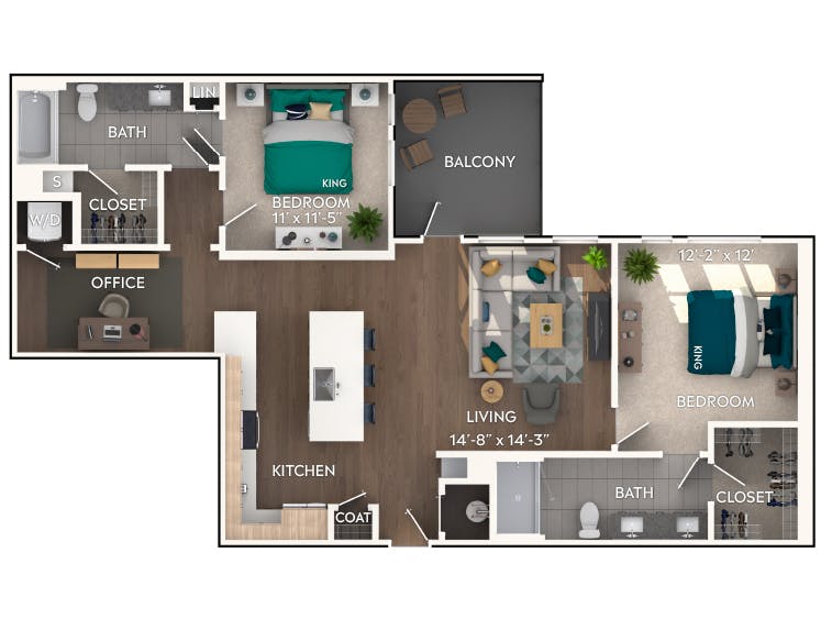 C6D floor plan, 2 Bedroom, 2 Bathroom, Office at AMLI Flatiron apartments