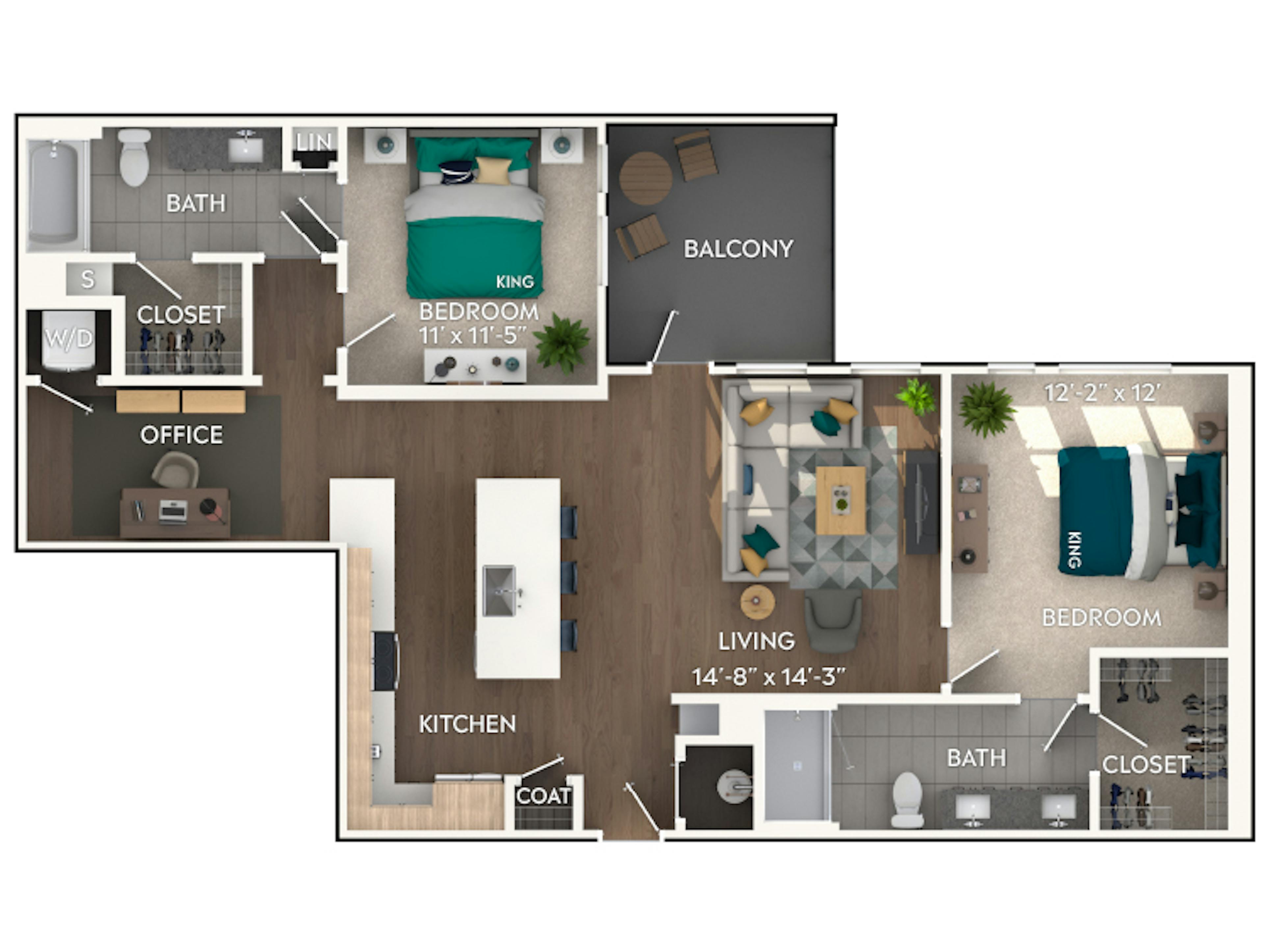 C6D floor plan, 2 Bedroom, 2 Bathroom, Office at AMLI Flatiron apartments