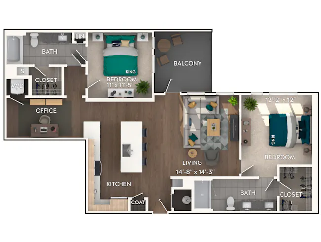 AMLI Flatiron C6D two-bedroom with office floor plan image - Atlanta, GA