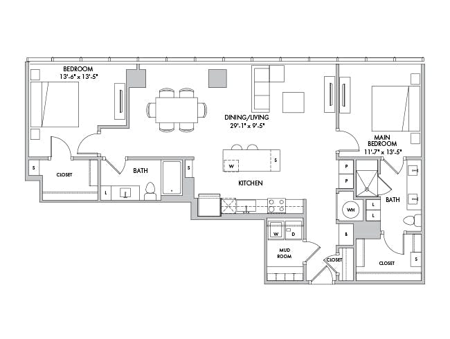 C7 floor plan, 2 Bedroom, 2 Bathroom at AMLI Fountain Place apartments