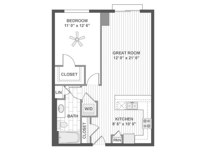 A370 floor plan, 1 Bedroom, 1 Bathroom at AMLI Evanston apartments