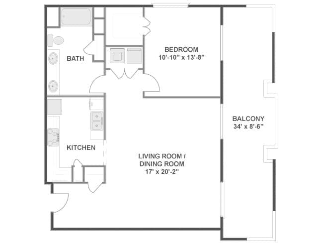 Brazos floor plan, 1 Bedroom, 1 Bathroom at AMLI Downtown apartments