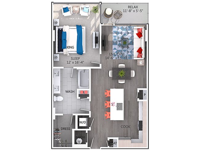 A4a floor plan, 1 Bedroom, 1 Bathroom at AMLI Arts Center apartments