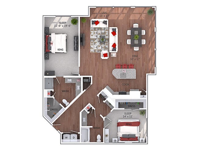 C9 floor plan, 2 Bedroom, 2 Bathroom at AMLI Denargo Market apartments