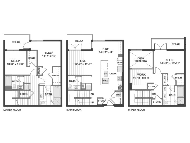 D13T floor plan, 3 Bedroom, 3.5 Bathroom, Townhome at AMLI Marina Del Rey apartments