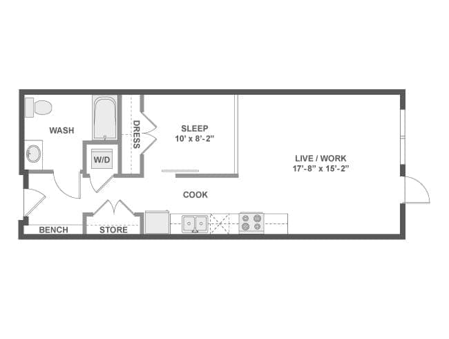 A2bLW floor plan, 1 Bedroom, 1 Bathroom, Live/Work at AMLI Wallingford apartments