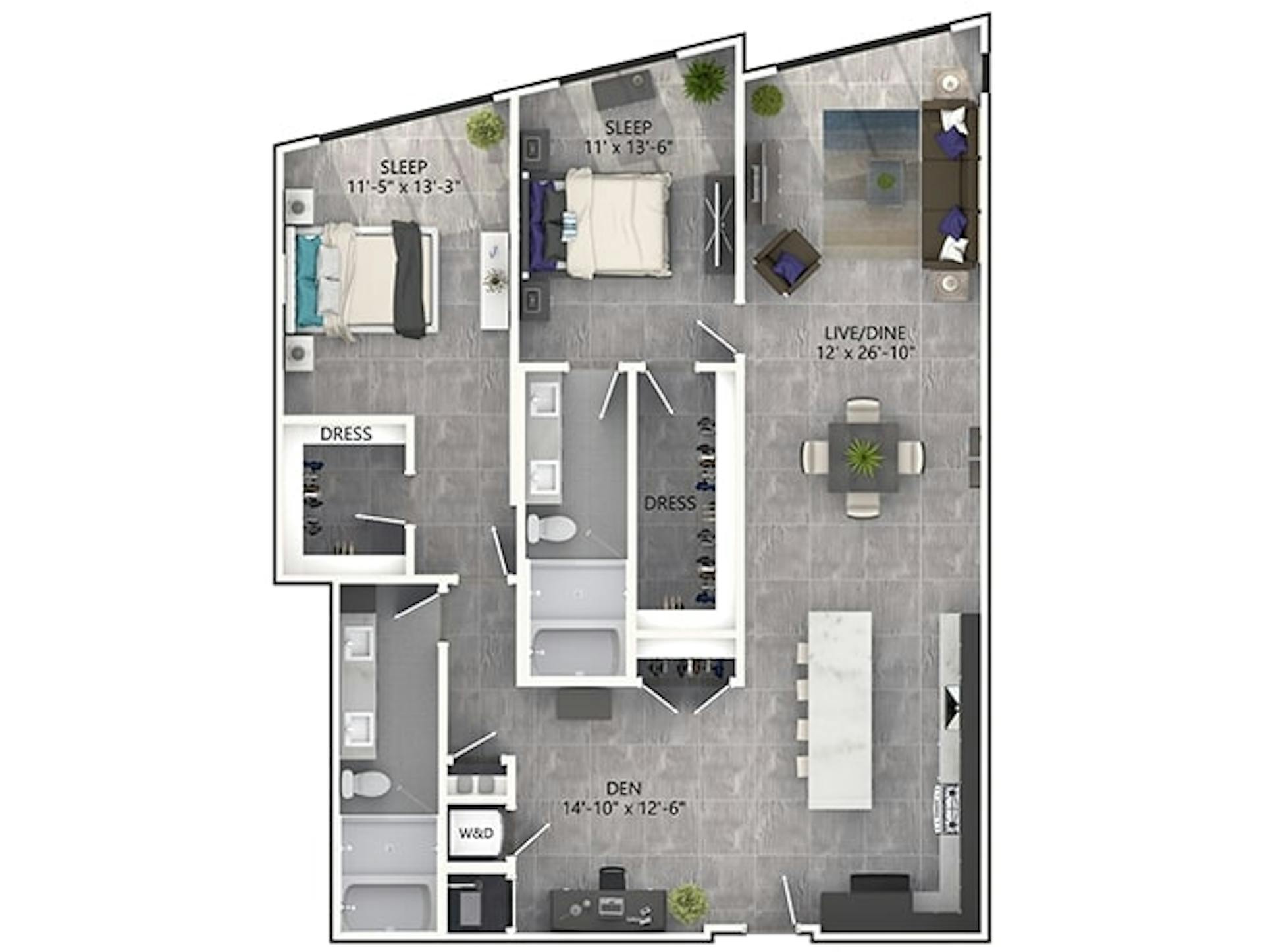 C9P floor plan, 2 Bedroom, 2 Bathroom, Penthouse at AMLI Midtown Miami apartments