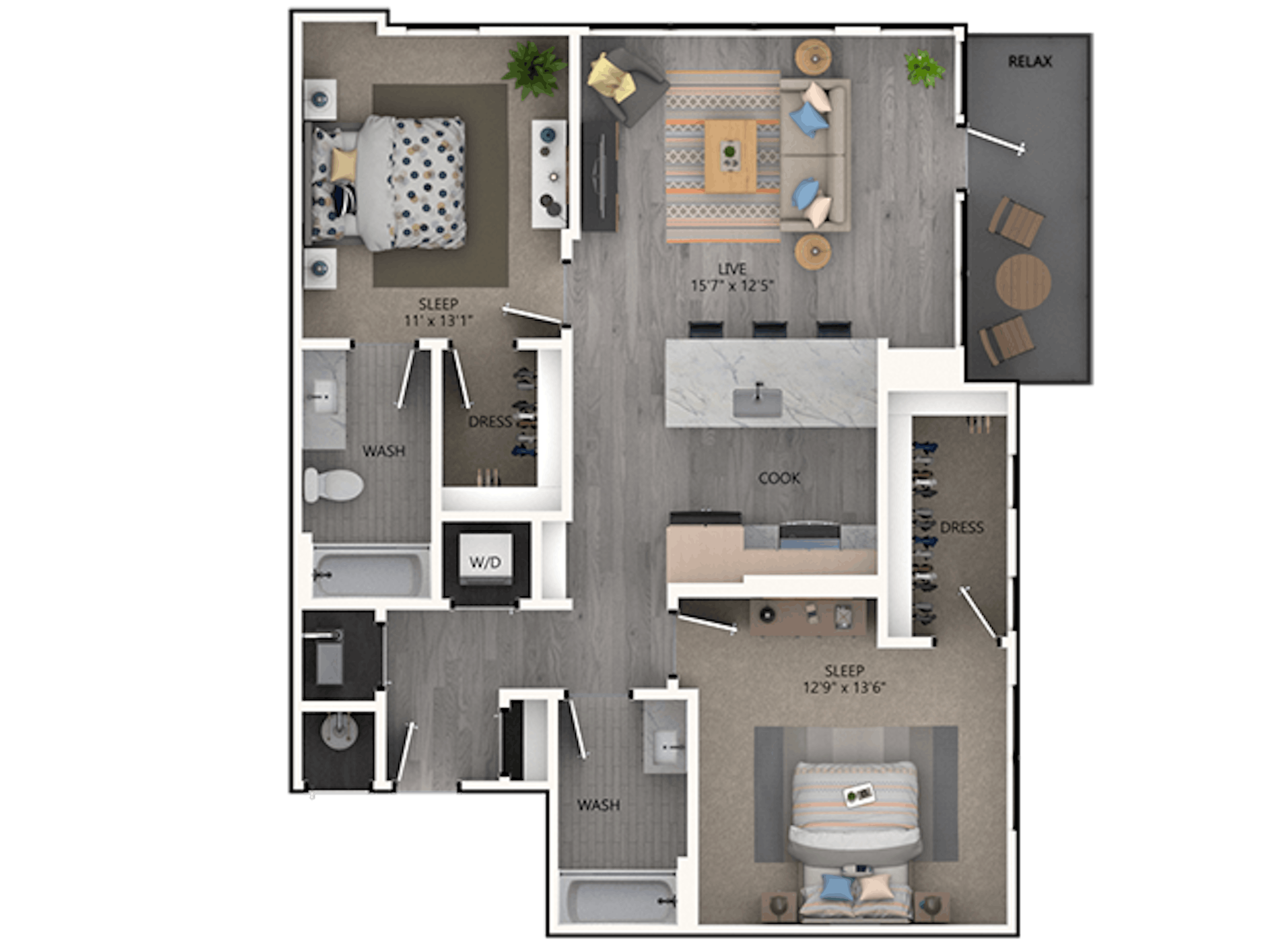 C4a floor plan, 2 Bedroom, 2 Bathroom at AMLI Broadway Park apartments