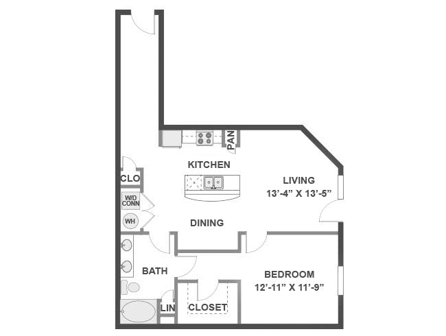 A4a floor plan, 1 Bedroom, 1 Bathroom at AMLI 300 apartments