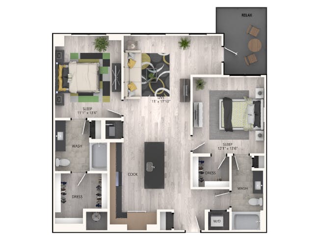 C5c floor plan, 2 Bedroom, 2 Bathroom at AMLI RiNo apartments