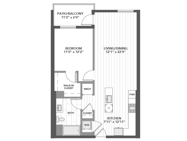 A4b floor plan, 1 Bedroom, 1 Bathroom at AMLI Old Pasadena apartments