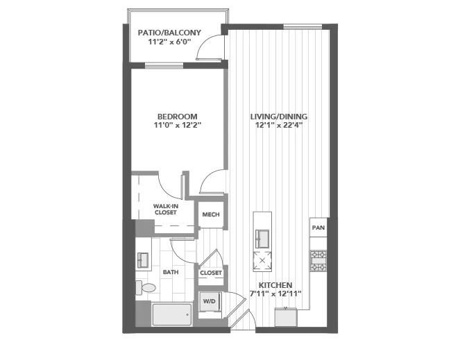 A4b floor plan, 1 Bedroom, 1 Bathroom at AMLI Old Pasadena apartments