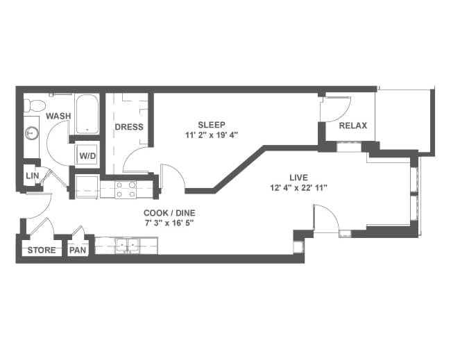 A4b floor plan, 1 Bedroom, 1 Bathroom at AMLI Mark24 apartments