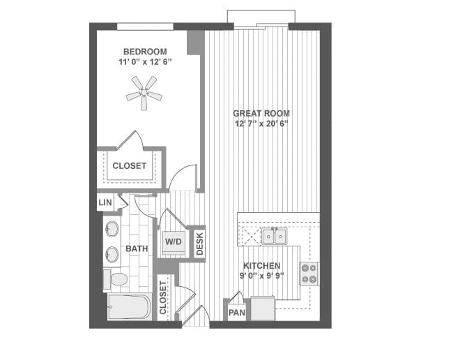 A440 floor plan, 1 Bedroom, 1 Bathroom at AMLI Evanston apartments
