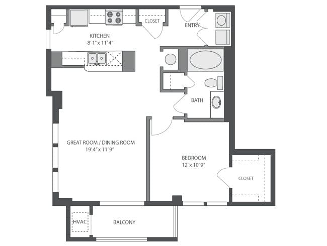 Augusta floor plan, 1 Bedroom, 1 Bathroom at AMLI at Seven Bridges apartments