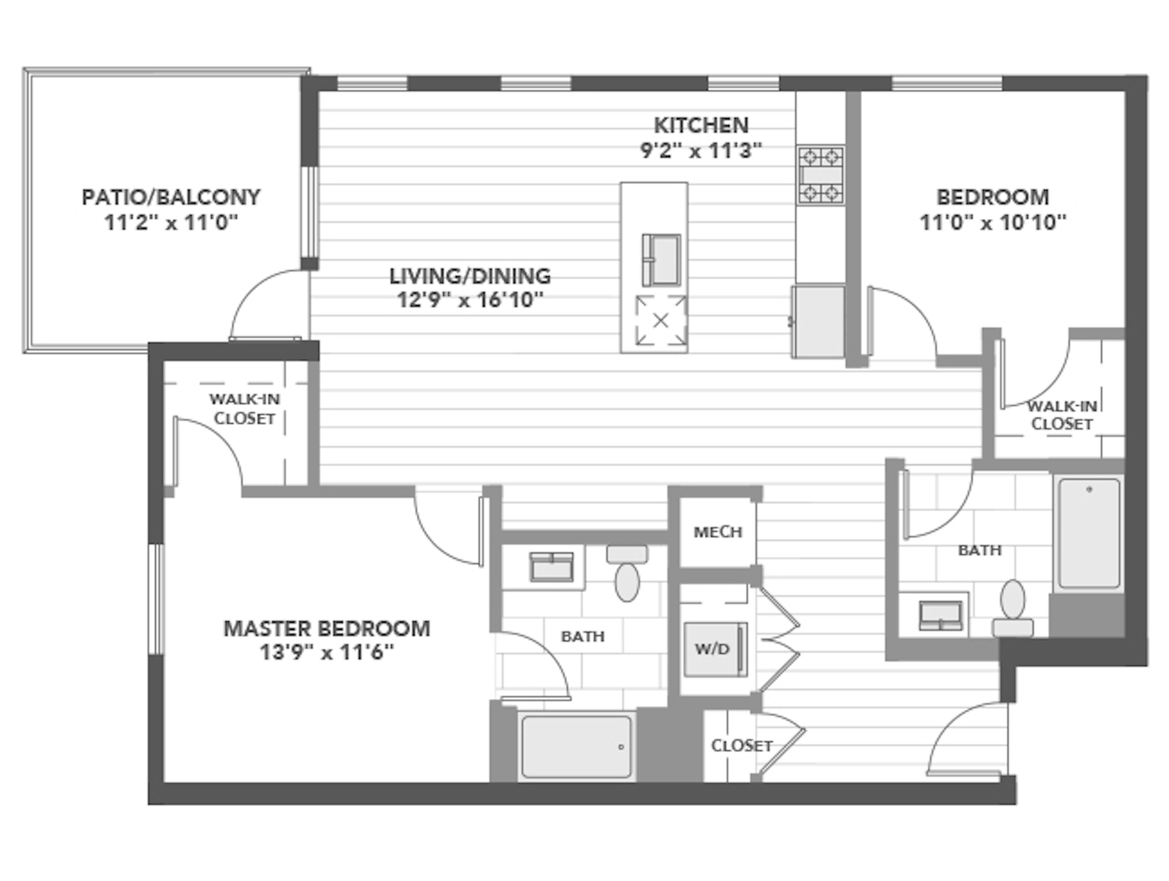 C5a floor plan, 2 Bedroom, 2 Bathroom at AMLI Old Pasadena apartments