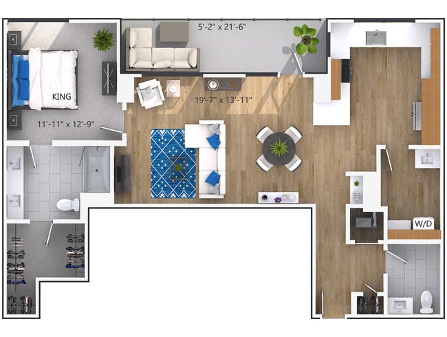 A7P floor plan, 1 Bedroom, 1 Bathroom, Tower, Penthouse at AMLI Lenox apartments