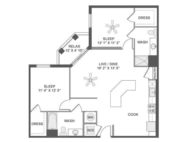 C5a floor plan, 2 Bedroom, 2 Bathroom at AMLI Dadeland apartments