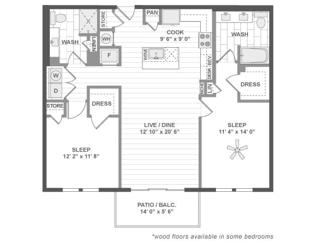 C5a floor plan, 2 Bedroom, 2 Bathroom at AMLI Deerfield apartments