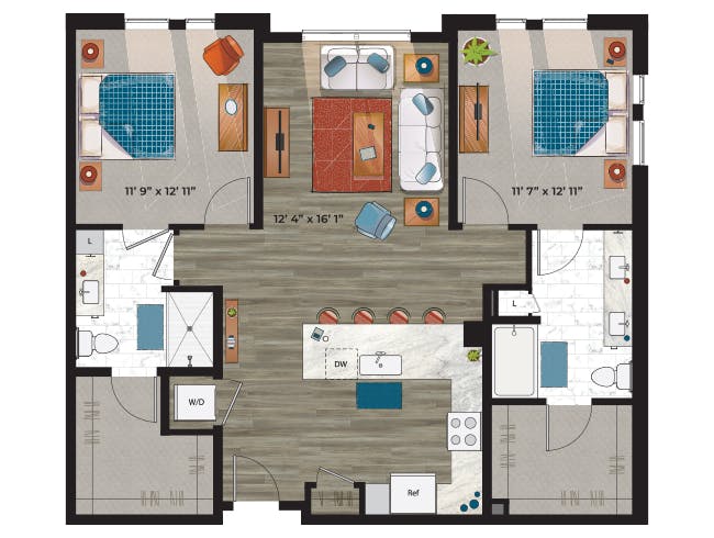 C6b floor plan, 2 Bedroom, 2 Bathroom at AMLI at Uptown apartments