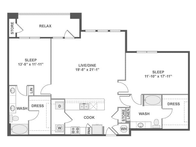 C8 floor plan, 2 Bedroom, 2 Bathroom at AMLI on Riverside apartments