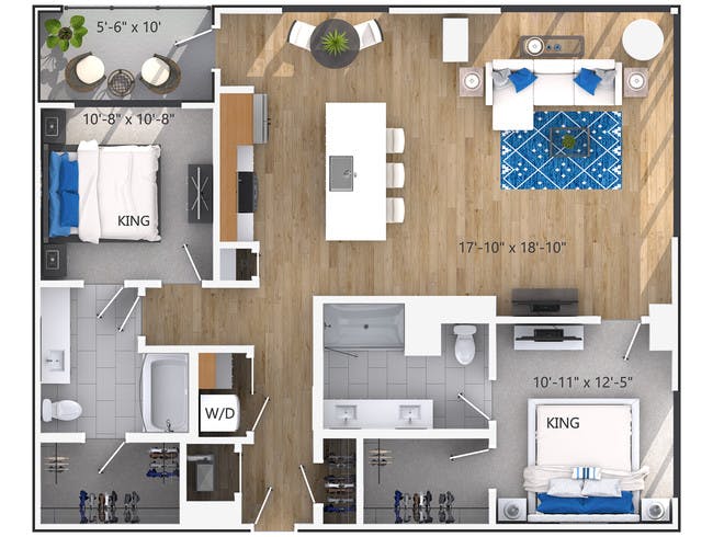 C6 floor plan, 2 Bedroom, 2 Bathroom, Tower at AMLI Lenox apartments