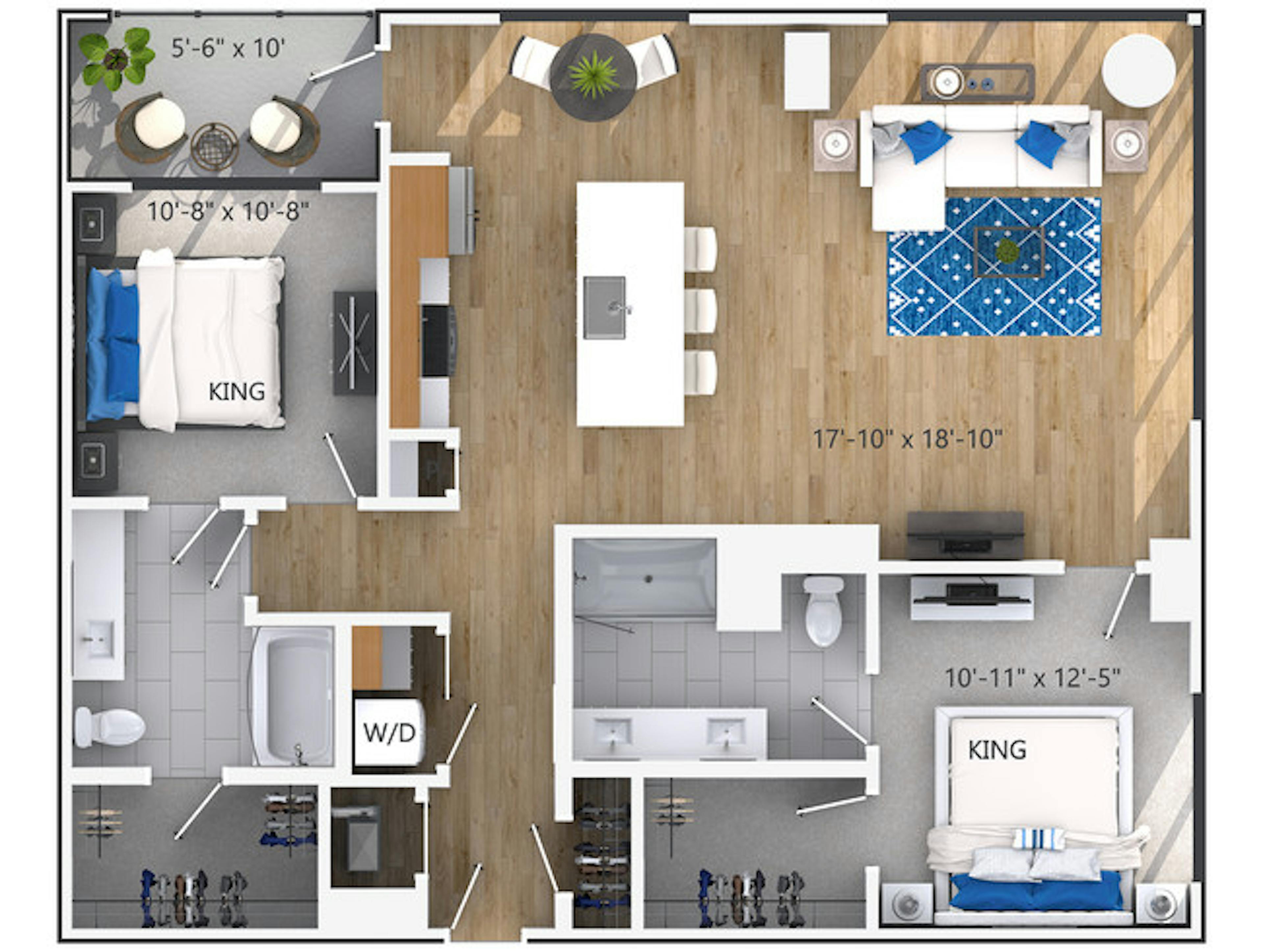 C6 floor plan, 2 Bedroom, 2 Bathroom, Tower at AMLI Lenox apartments