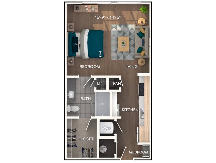 E1 floor plan, Studio, 1 Bathroom at AMLI Flatiron apartments