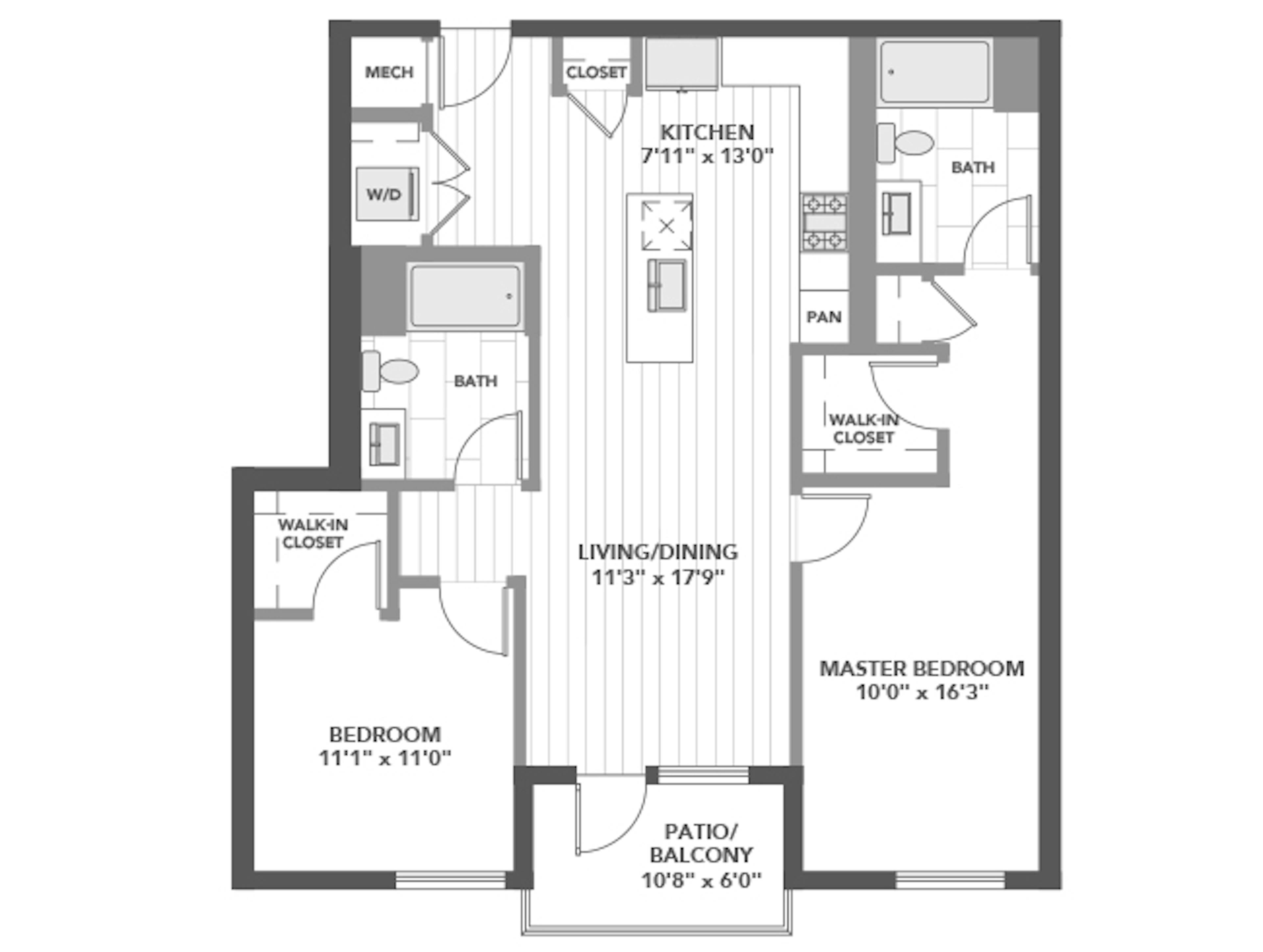 C5 floor plan, 2 Bedroom, 2 Bathroom at AMLI Old Pasadena apartments