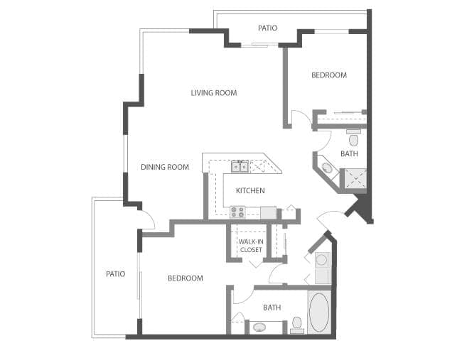 C8P floor plan, 2 Bedroom, 2 Bathroom, Penthouse at AMLI Bellevue Park apartments