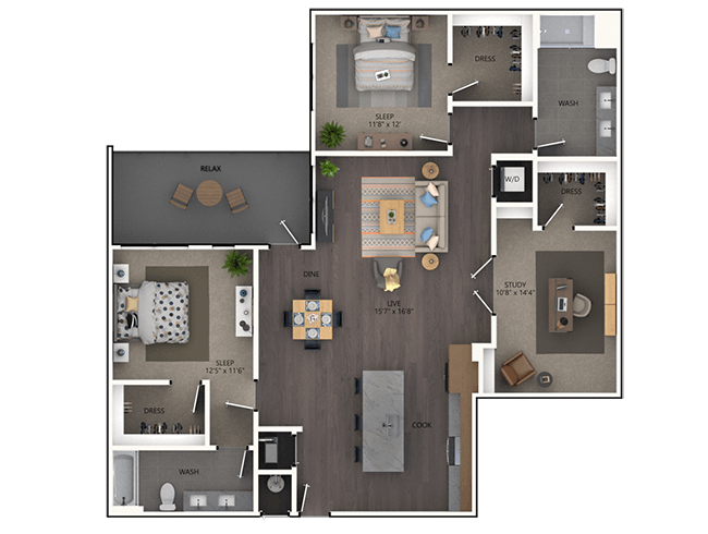 C9D floor plan, 2 Bedroom, 2 Bathroom, Office/Study at AMLI Broadway Park apartments