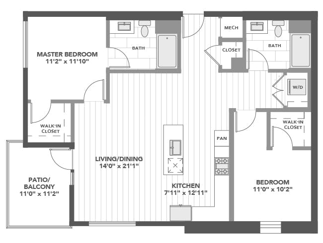 C5i floor plan, 2 Bedroom, 2 Bathroom at AMLI Old Pasadena apartments