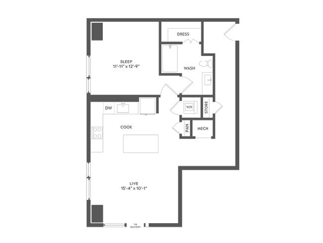 A4b floor plan, 1 Bedroom, 1 Bathroom at AMLI Art District apartments