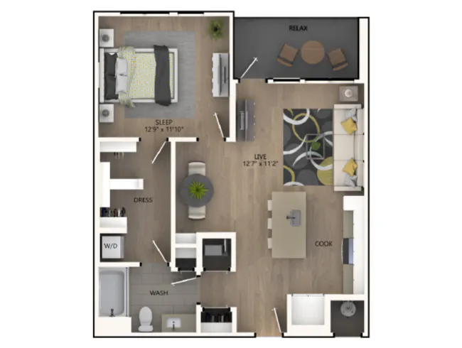 A3b floor plan, 1 Bedroom, 1 Bathroom at AMLI RiNo apartments