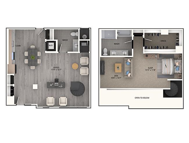 A9LW floor plan, 1 Bedroom, 1 Bathroom, Live/Work Loft at AMLI Broadway Park apartments