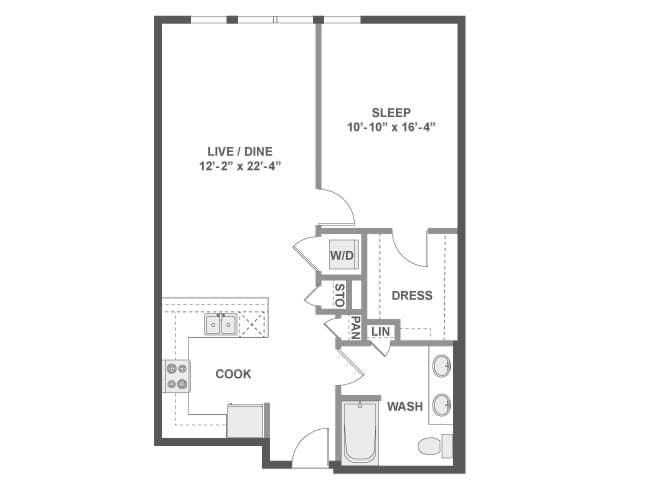 A4b floor plan, 1 Bedroom, 1 Bathroom at AMLI Wallingford apartments
