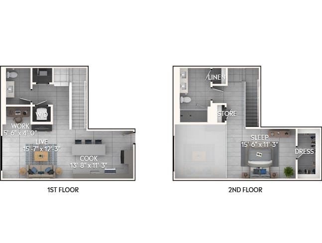 A7L floor plan, 1 Bedroom, 1.5 Bathroom, Loft at AMLI Wynwood apartments