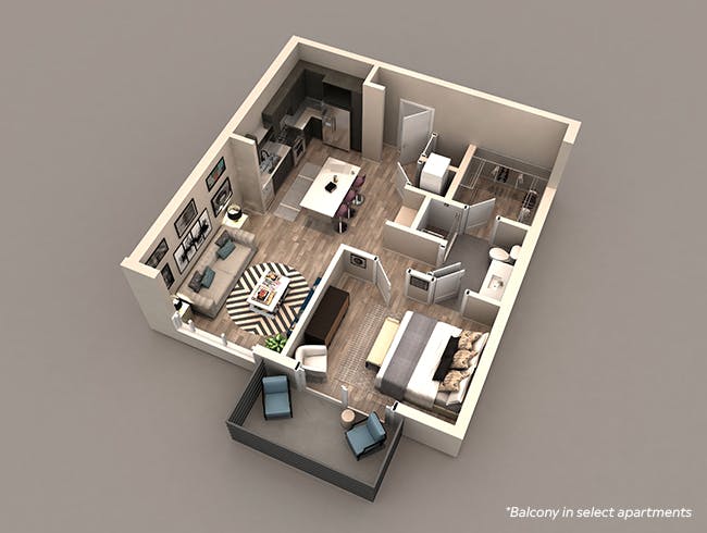 A3 floor plan, 1 Bedroom, 1 Bathroom at AMLI Westside apartments