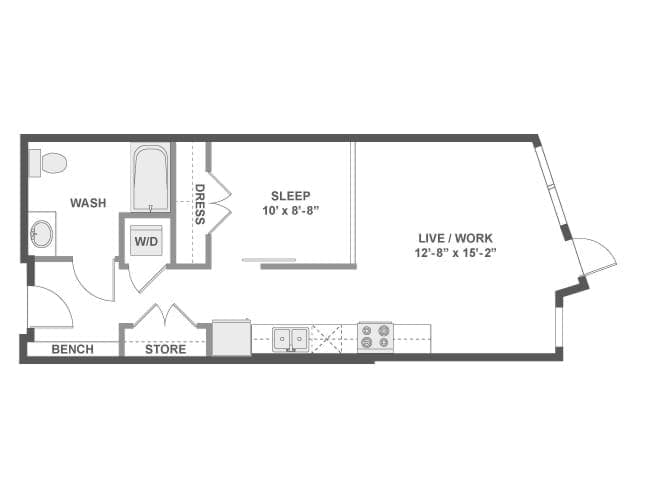 A2LW floor plan, 1 Bedroom, 1 Bathroom, Live/Work at AMLI Wallingford apartments