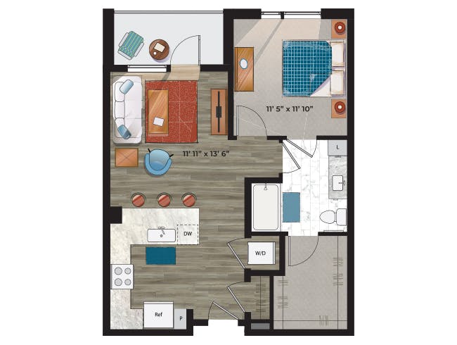 A3b floor plan, 1 Bedroom, 1 Bathroom at AMLI at Uptown apartments