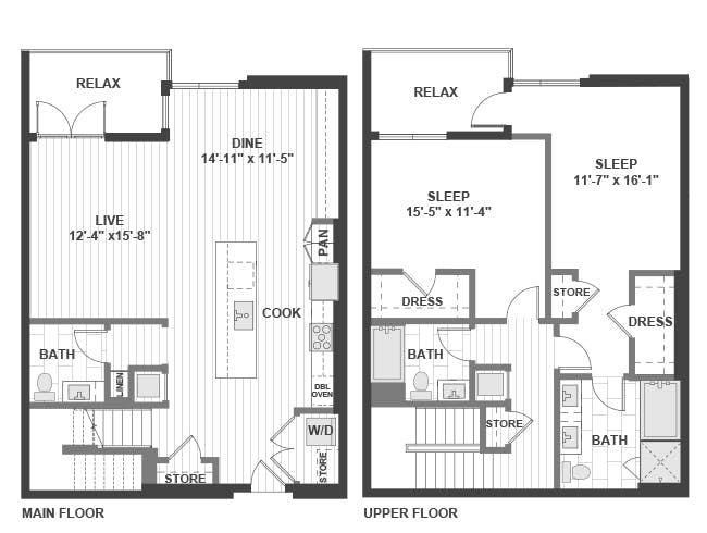 C12T floor plan, 2 Bedroom, 2.5 Bathroom, Townhome at AMLI Marina Del Rey apartments