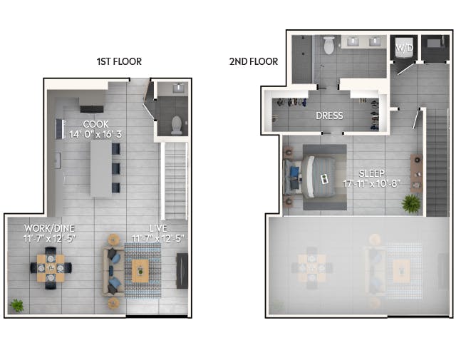 A7eL floor plan, 1 Bedroom, 1.5 Bathroom, Loft at AMLI Wynwood apartments