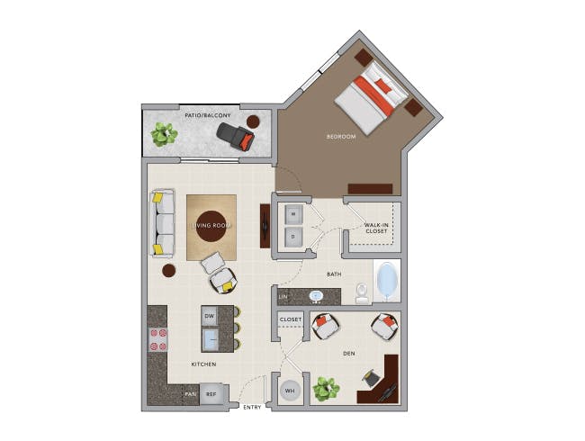 A5vD floor plan, 1 Bedroom, 1 Bathroom, Den/Office at AMLI 8800 apartments