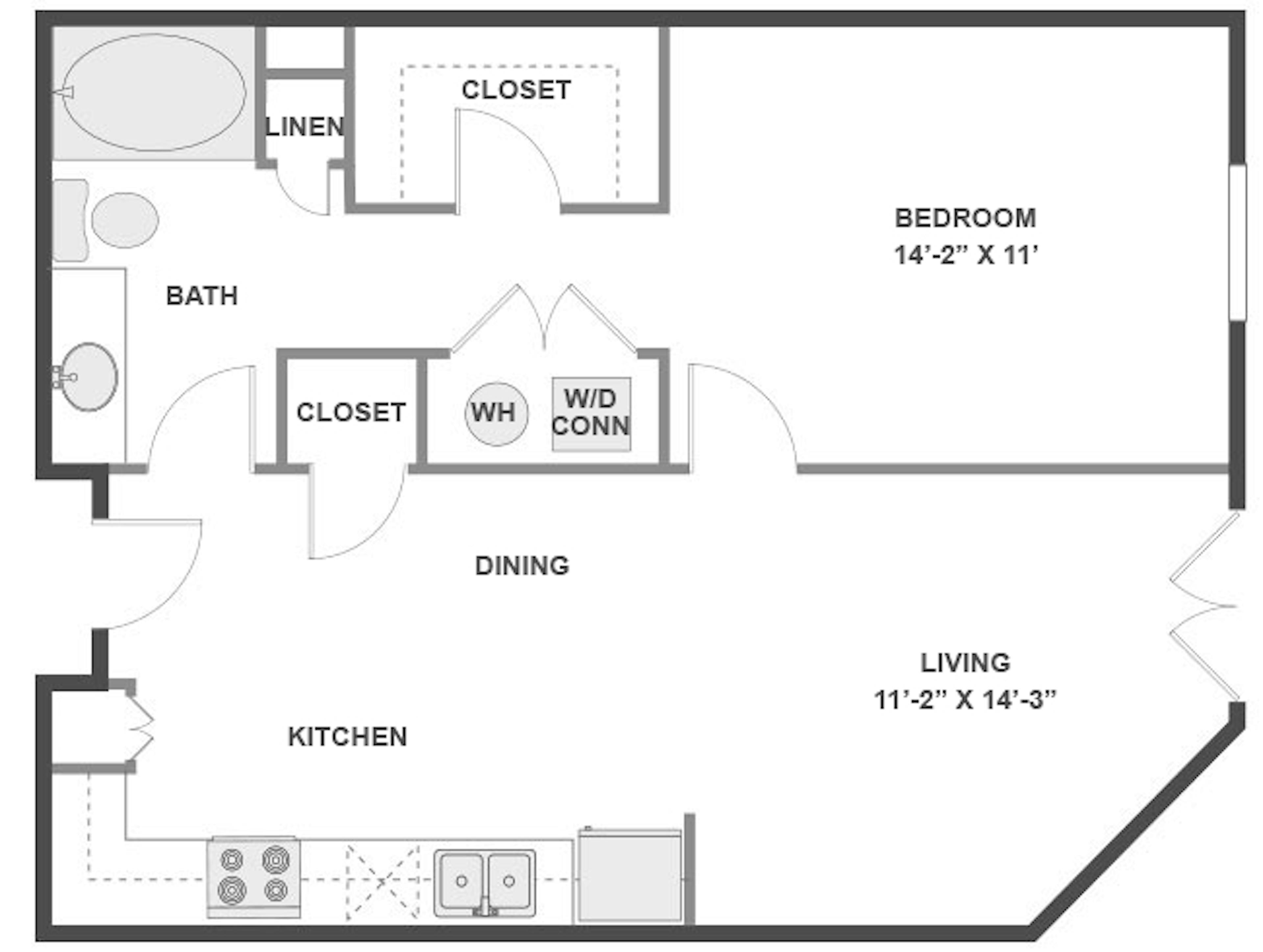 A3a floor plan, 1 Bedroom, 1 Bathroom at AMLI 300 apartments